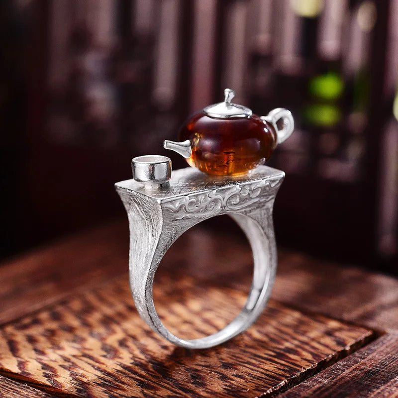 Natural Amber Teapot Ring