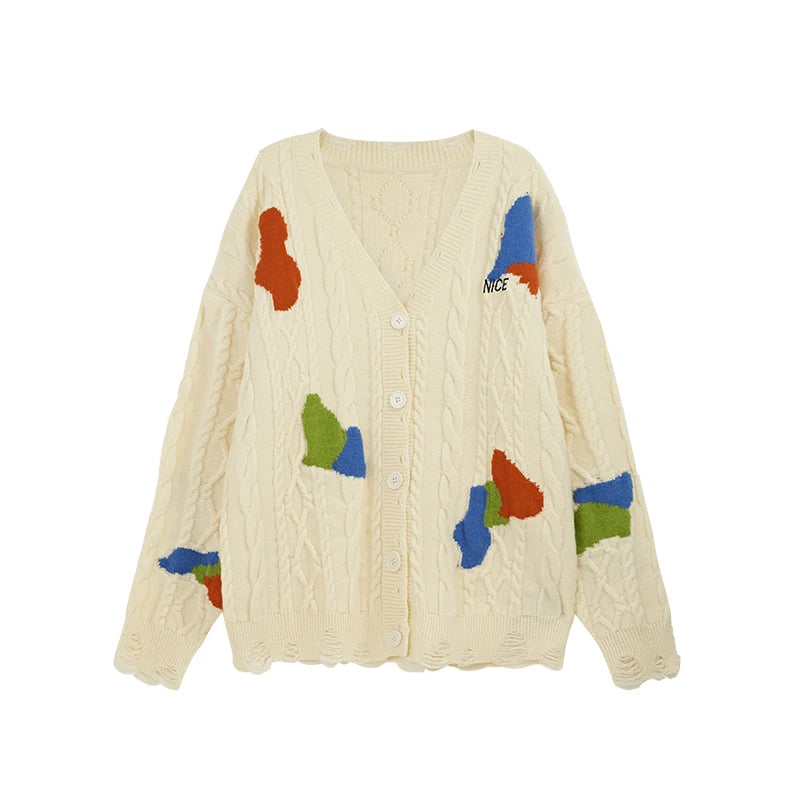 Heart Knit Sweater Cardigan Loose Fit