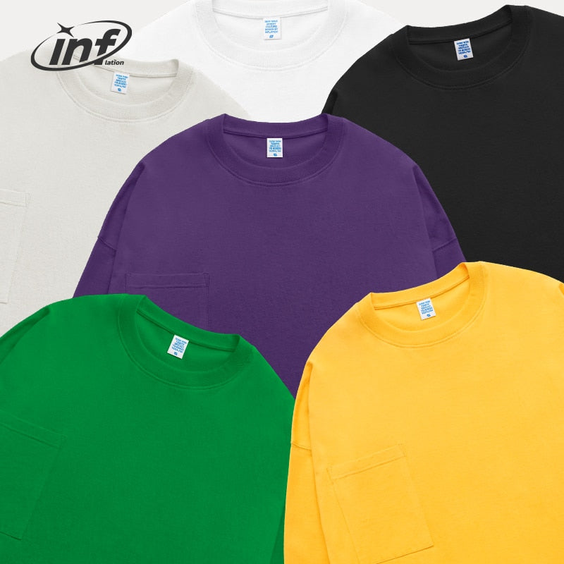 INFLATION Heavyweight Cotton Linen Solid Color Washed Oversized Long Sleeve T-Shirts