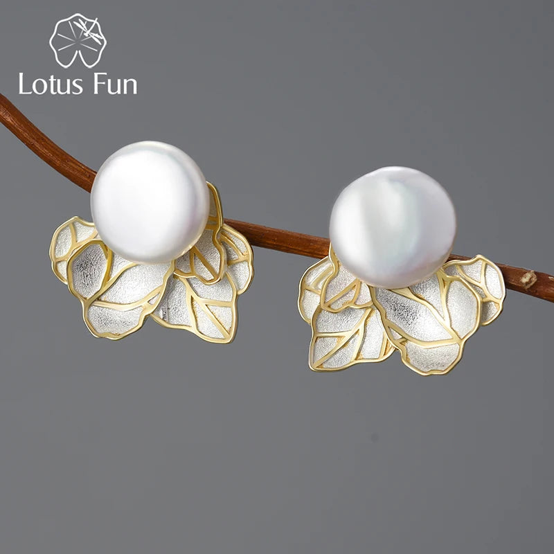 Natural Baroque Pearl Leaves Stud Earrings