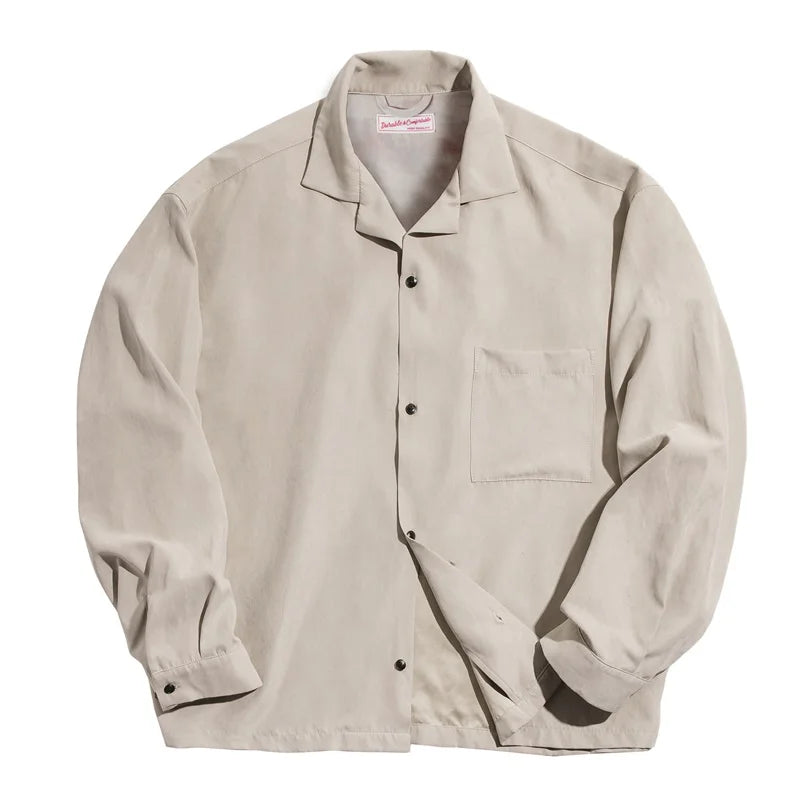 Retro Peach Skin Velvet Cuban Collar Oversized Long-sleeved Shirt