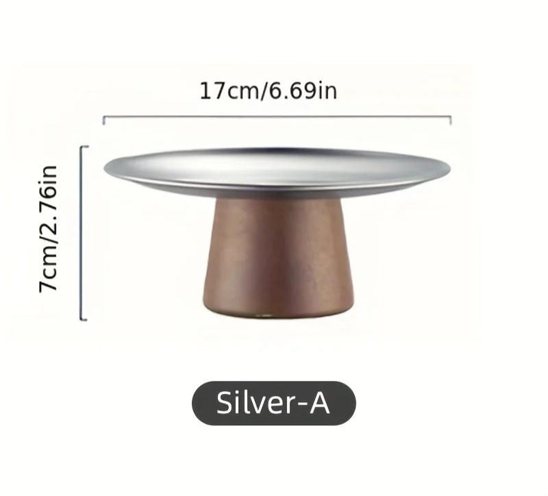 Stainless Steel Cake Tray Wooden Fruit Display Plate