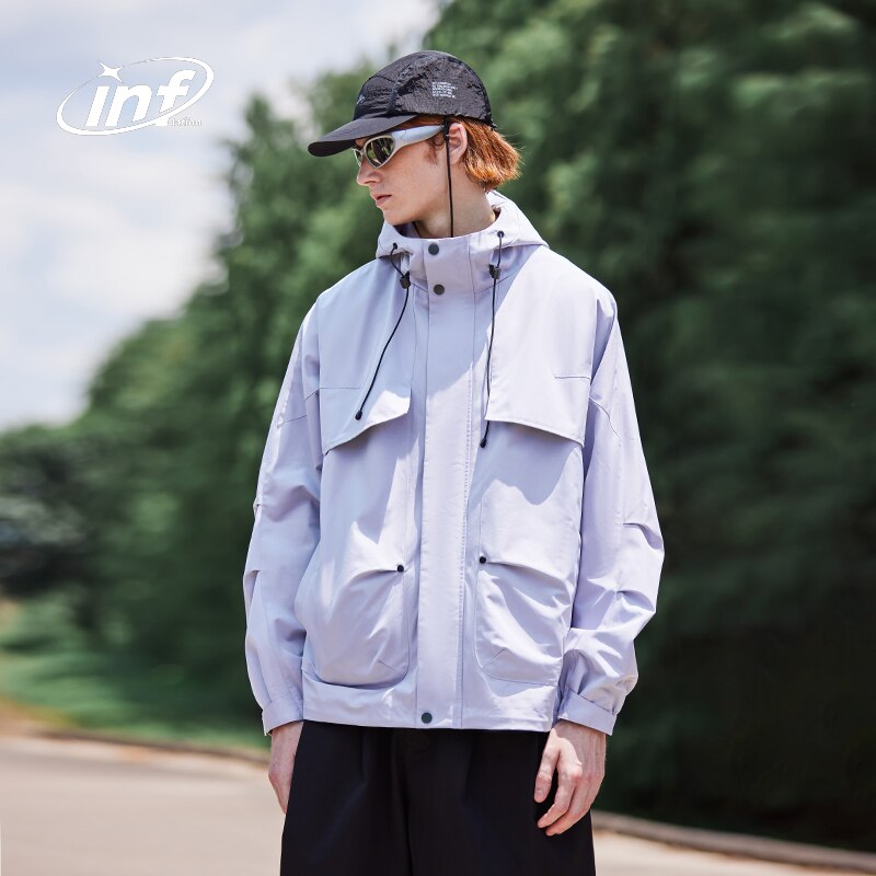 INFLATION Outdoor Windproof Unisex High Collar Zip Up Hooded Softshell Jacket