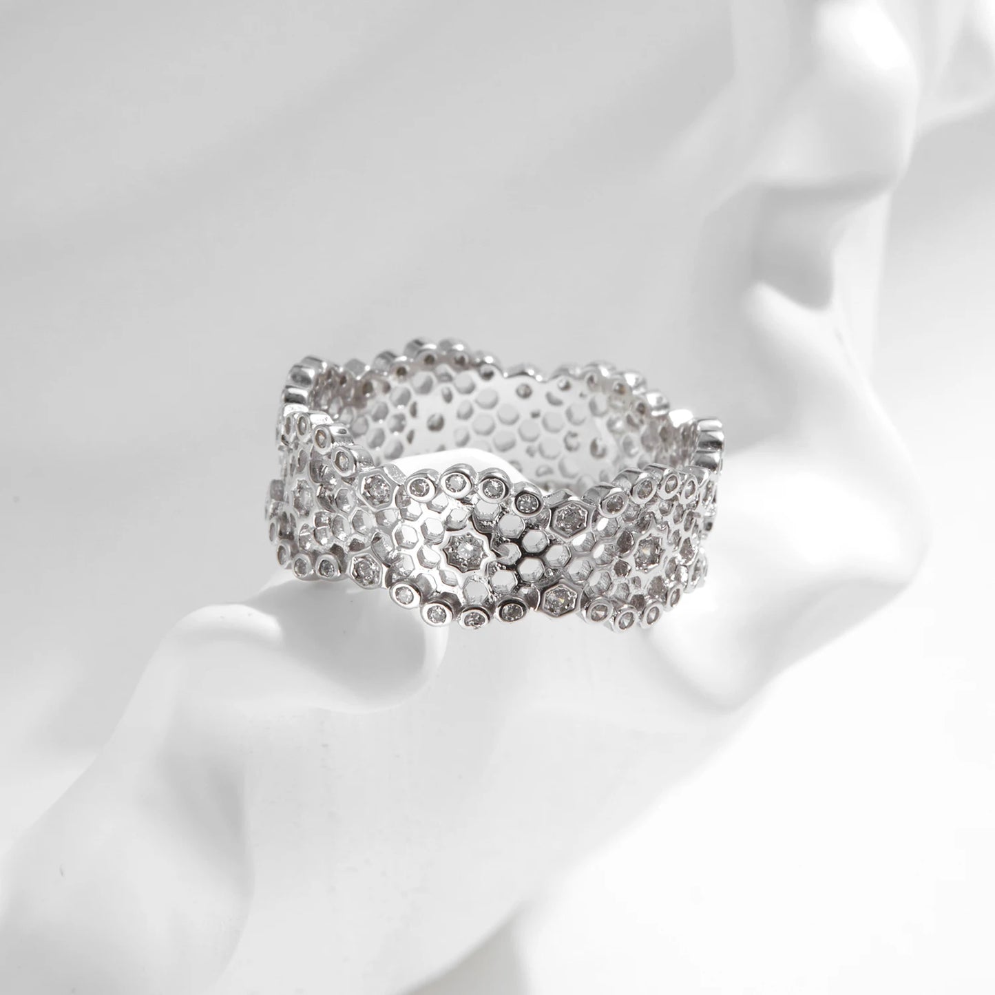 925 Sterling Silver High-end Irregular Honeycomb Wide Finger Ring