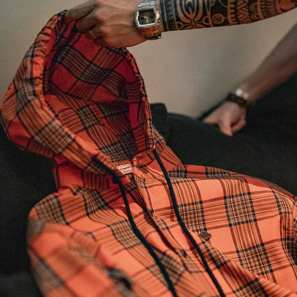 Men's Orange Casual Checked Sweatshirt-style