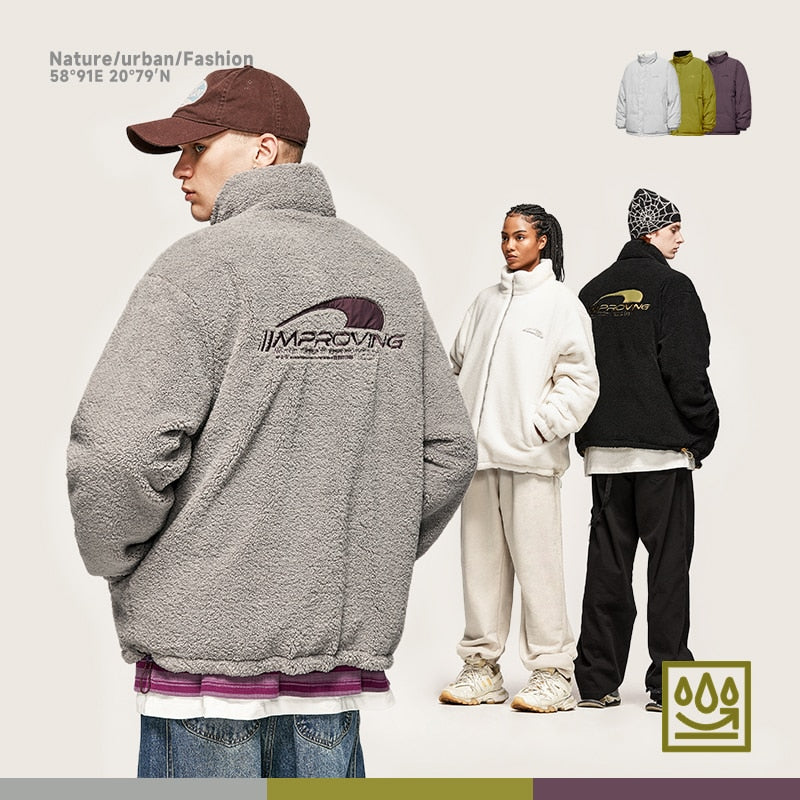 INFLATION Stand Collar Polar Fleece Cotton Padded Reversible Lambswool Jacket