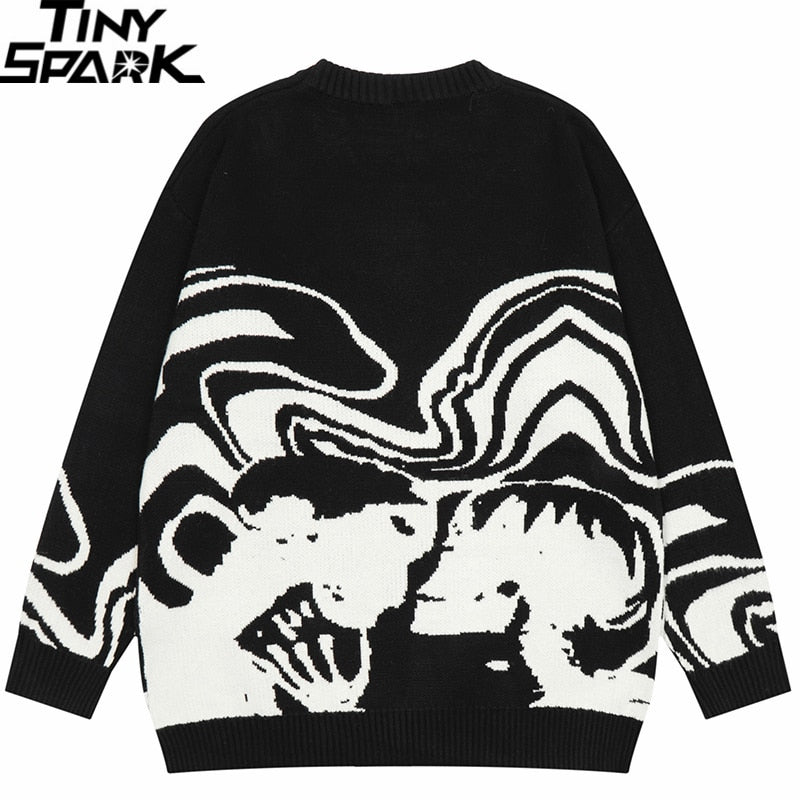 Retro Painting Skull Graphic Knitted Sweater