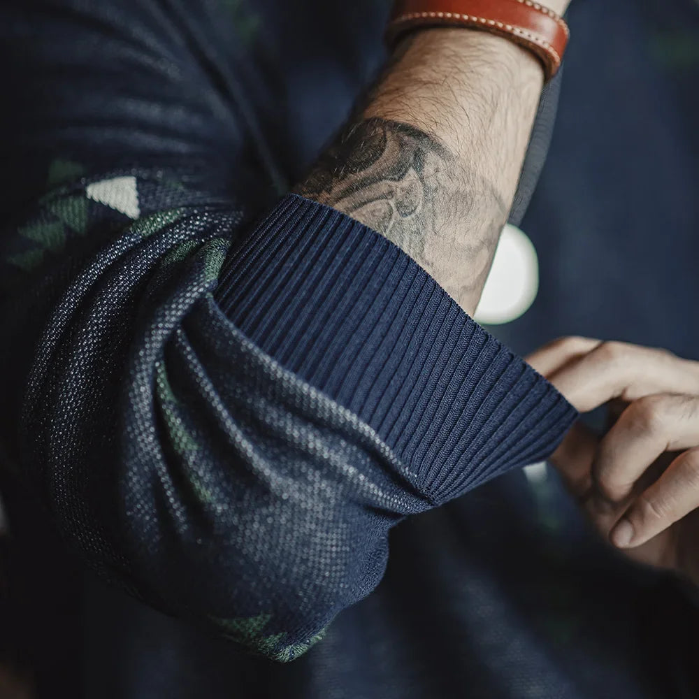 Retro Geometric Pattern Knitted College Style Pullover