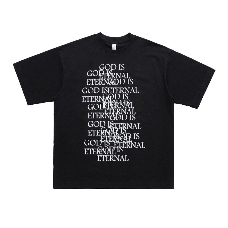 "God Is Eternal" Print Off Shoulder Loose Fit T-shirt