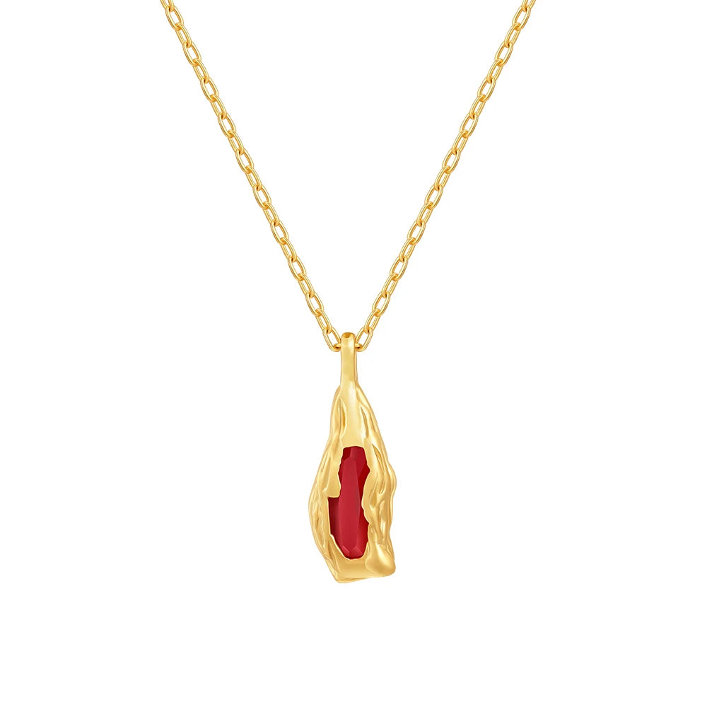 Imitation Ruby Lava Pendant Necklace