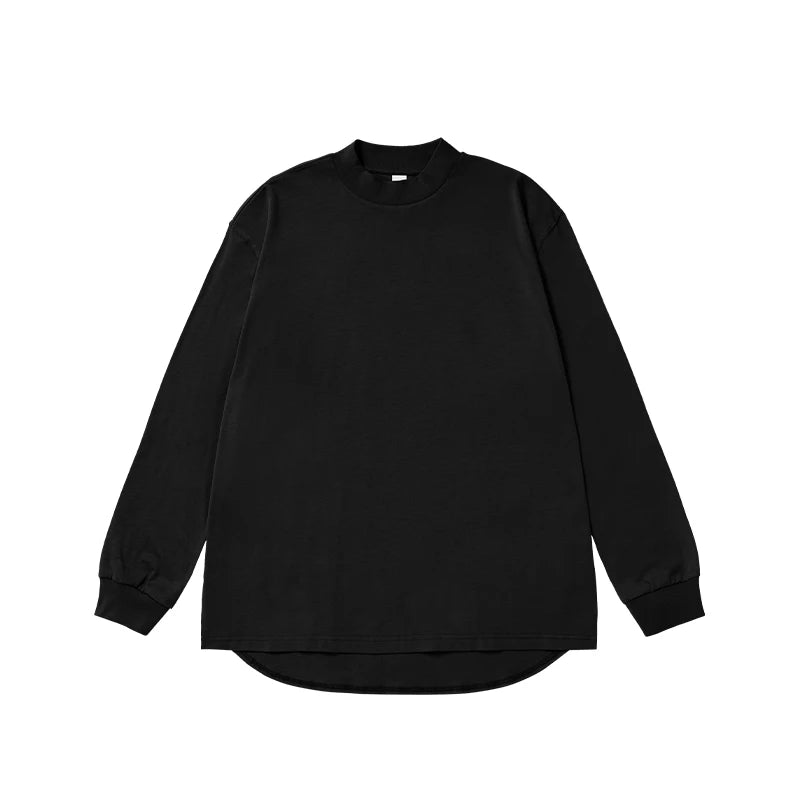 Oversized Long-sleeved Mock Neck Cotton Sweat-shirt