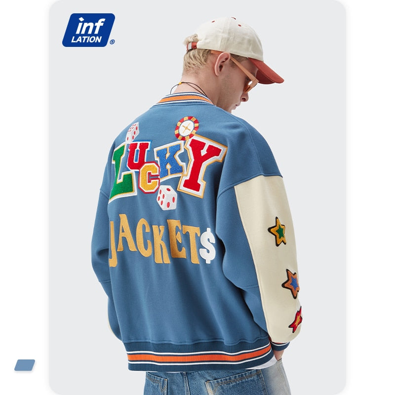 Poker Towel Embroidery Fleece Bomber Jacket