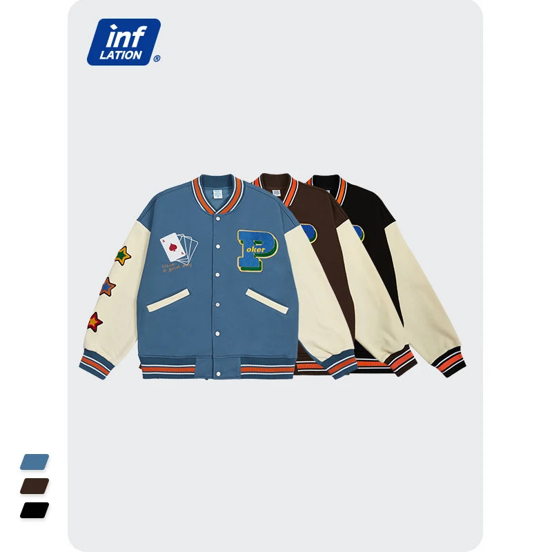 INFLATION Towel Embroidery Oversized Bomber Jacket