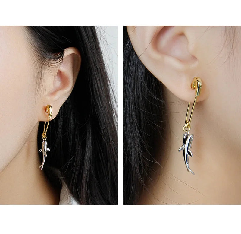 One Piece Single Shark Safe Pin Drop Earrings