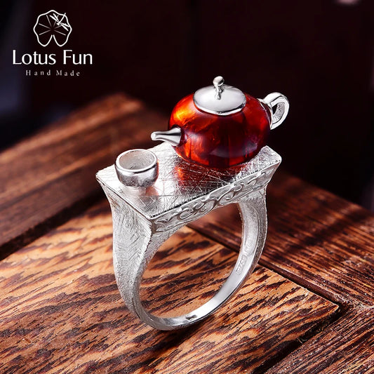 Natural Amber Teapot Ring