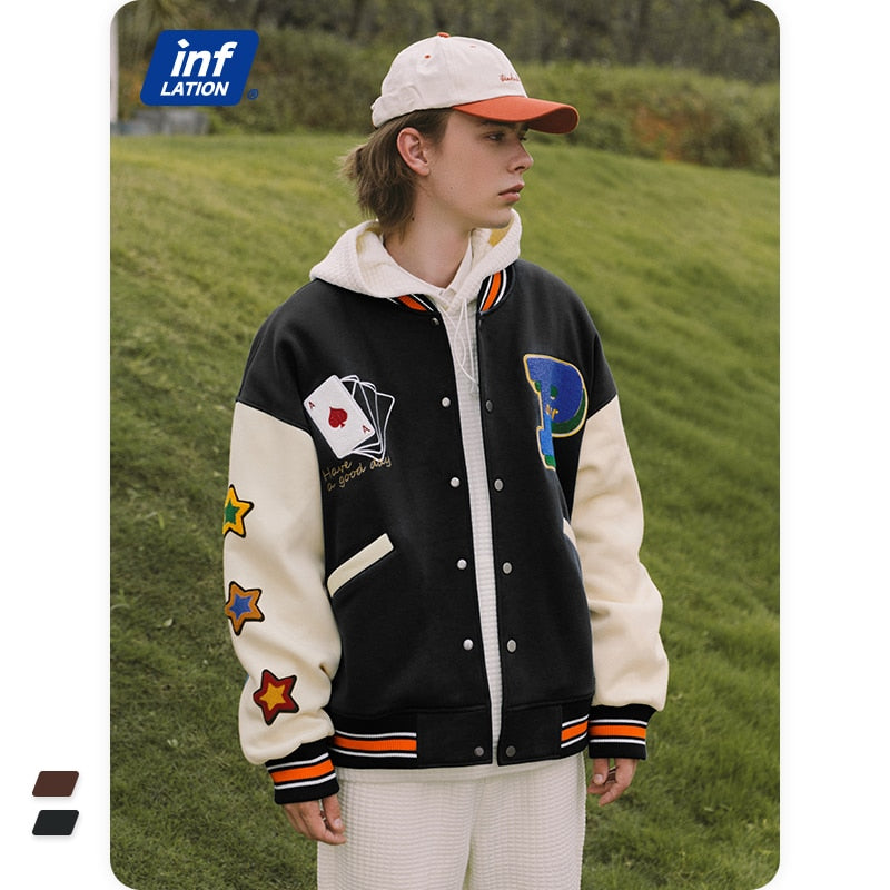 Poker Towel Embroidery Fleece Bomber Jacket