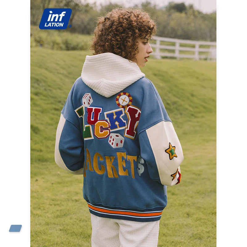 INFLATION Towel Embroidery Oversized Bomber Jacket