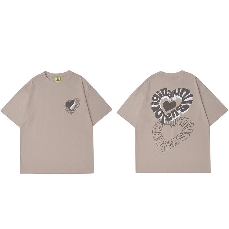 Letter Heart Printed Cotton Oversize T-Shirt