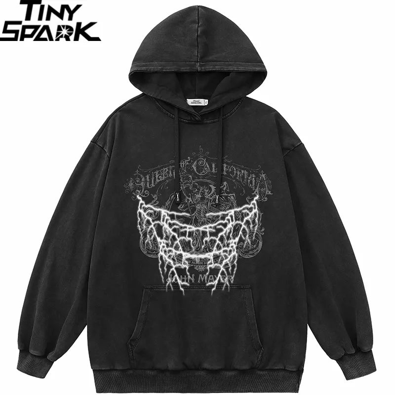 Lightning Graphic Washed Oversized Hoodie