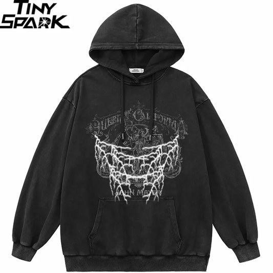 Lightning Graphic Washed Oversized Hoodie