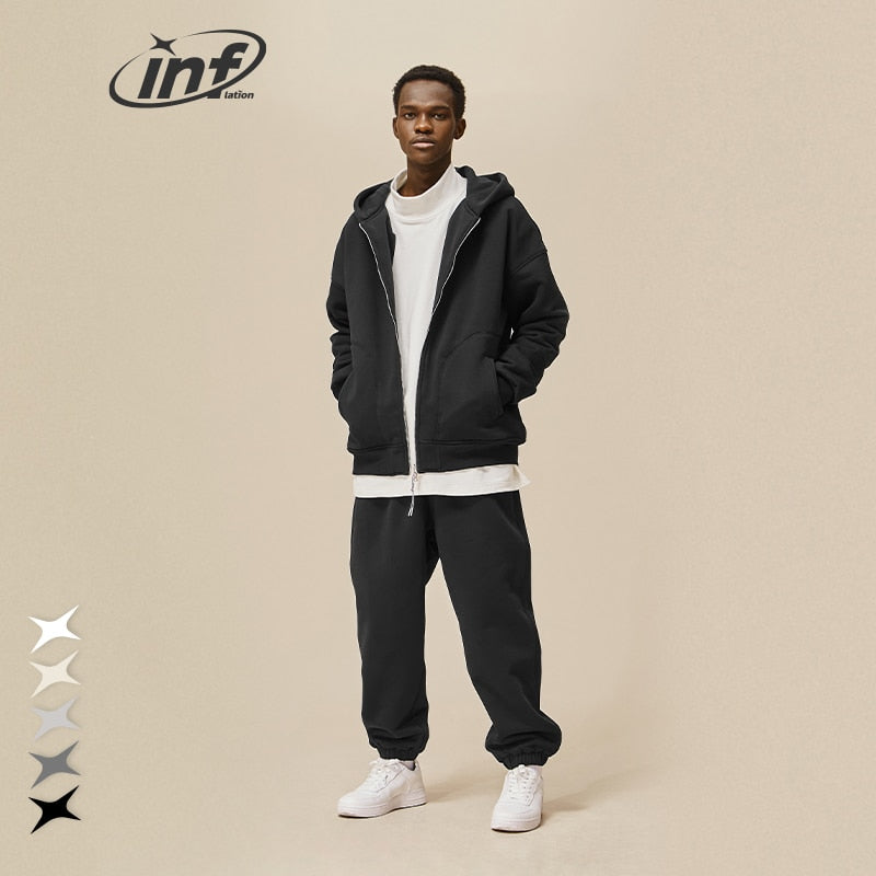Plain Zip Up Hoodie and Jogger Set
