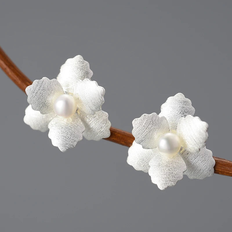 Natural Pearl Delicate Begonia Flower Stud Earrings