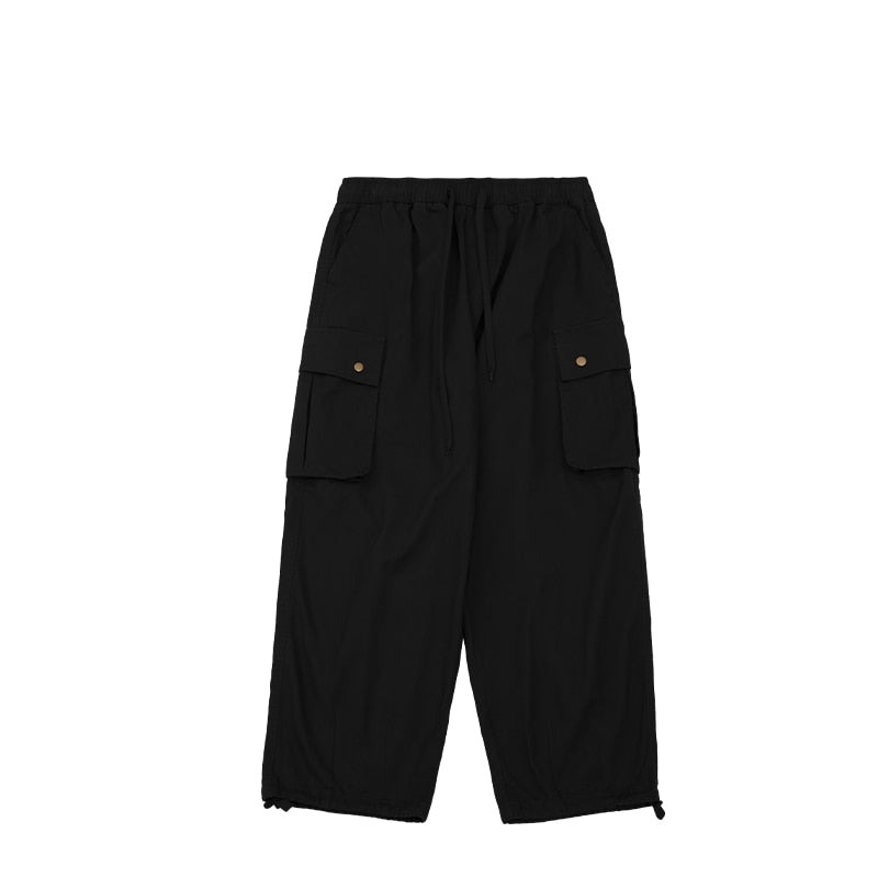 Block Pocket Parachute Drawstring Waist Cargo Pants