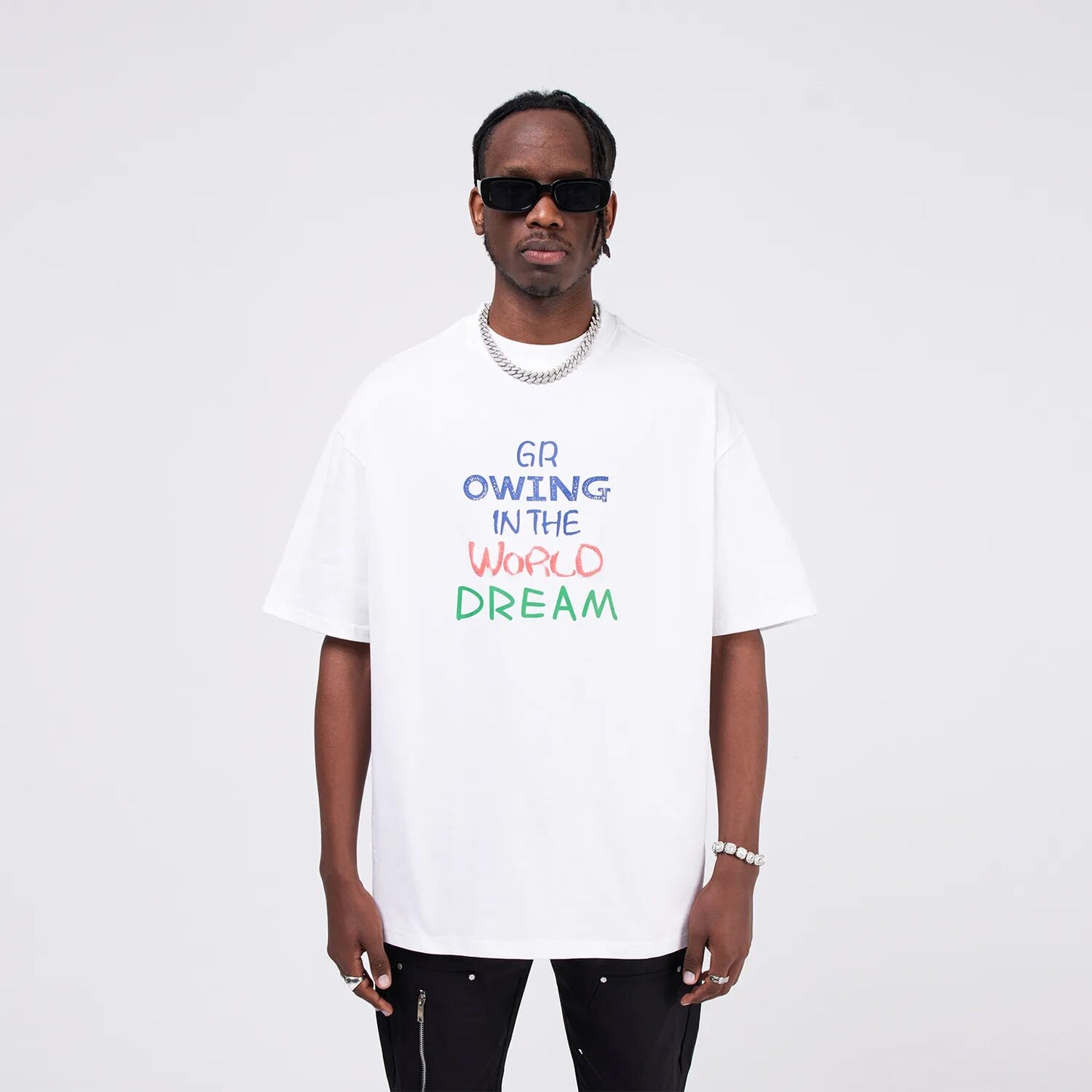 UncleDonJM "Growing In The World" Foam Printed Casual Oversized T-shirt