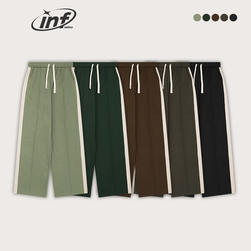 INFLATION Vintage Side Stripe Track Pants Unisex Elastic Waist Wide Leg Pants Male Trousers