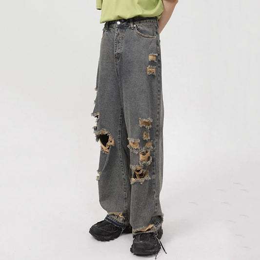 IEFB Distressed Ripped Tube Hole Baggy Jeans