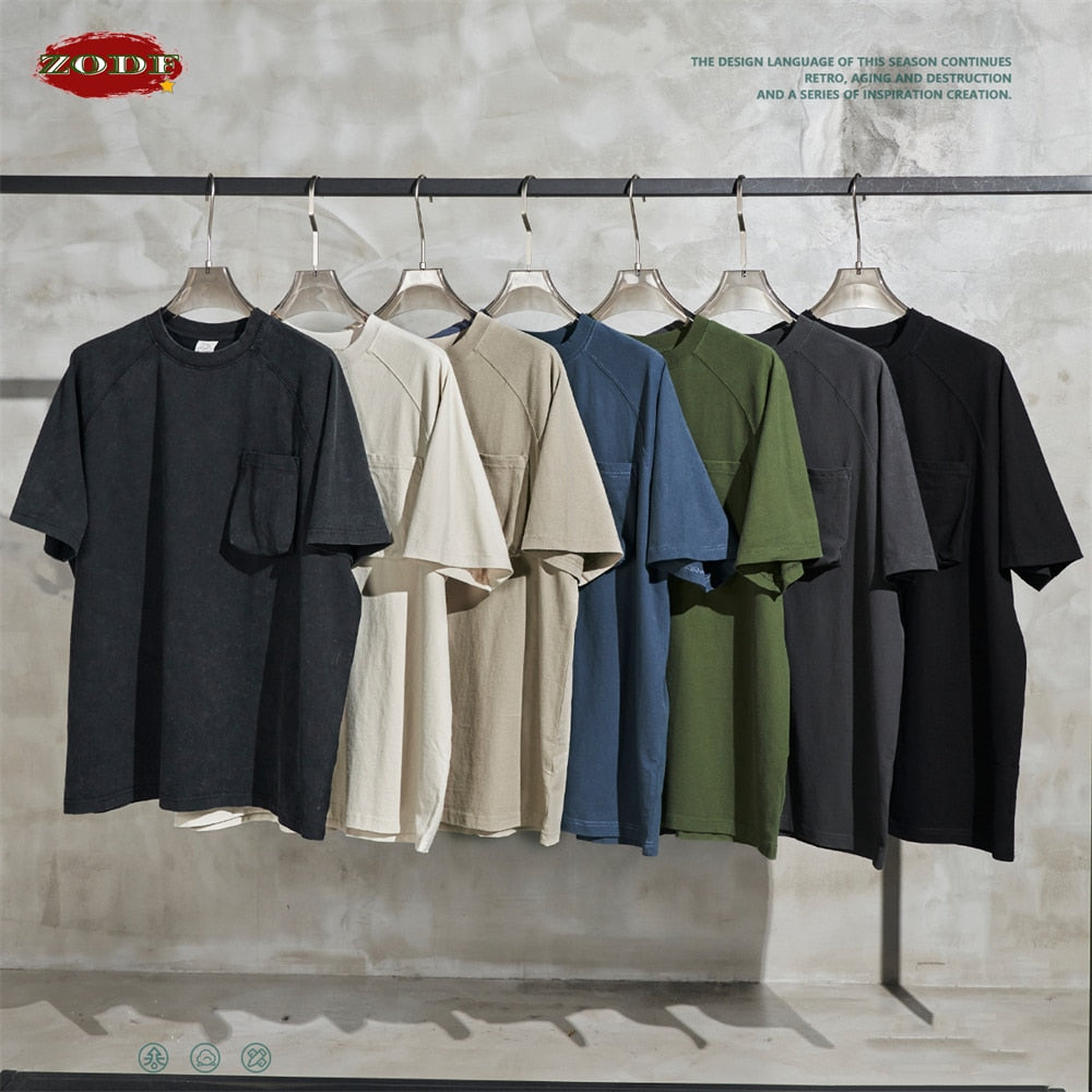 ZODF Washed Cargo Oversized Heavy Weight Solid T-Shirt