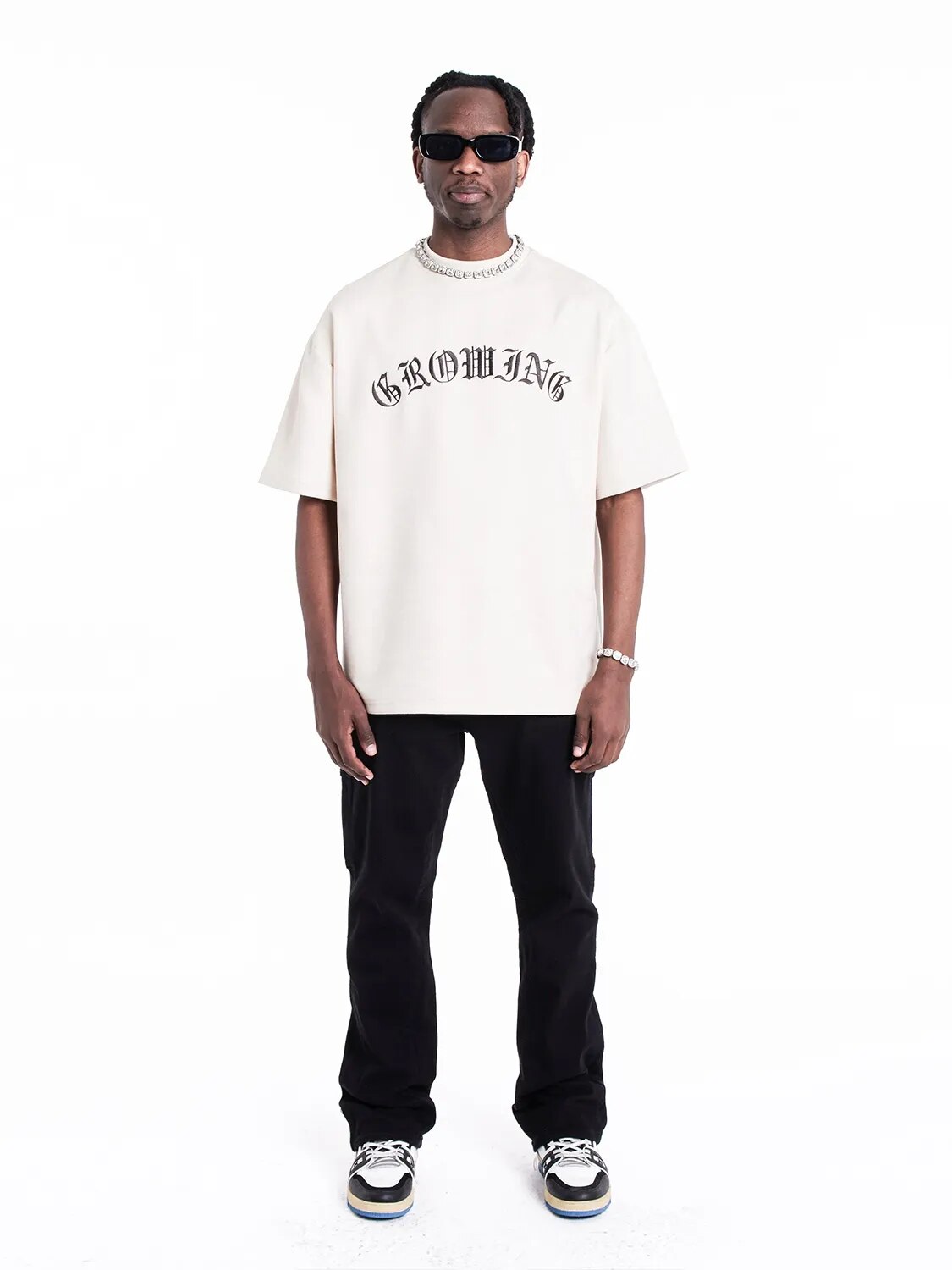 UncleDonJM "GROWING" Embroidered Suede Oversized T-shirt