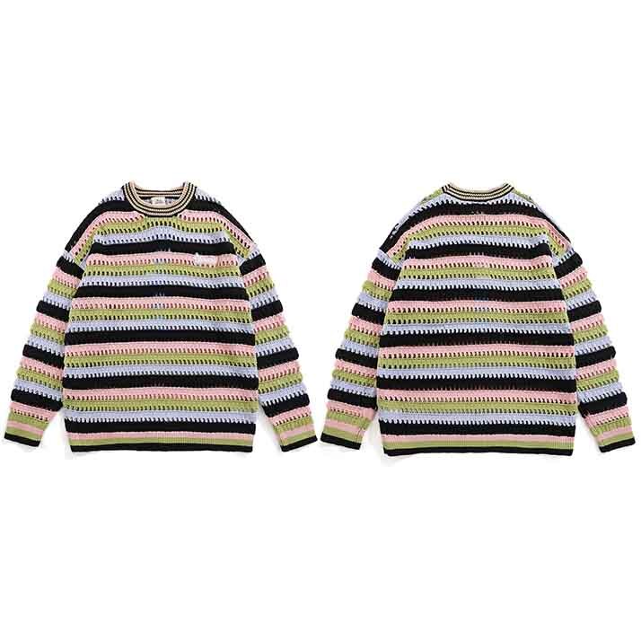 Retro Striped Hollow Out Knitted Sweater