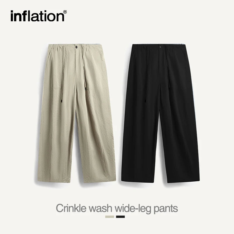 INFLATION Creased Wrinkled  Drawstring Cargo Wide Leg Pants