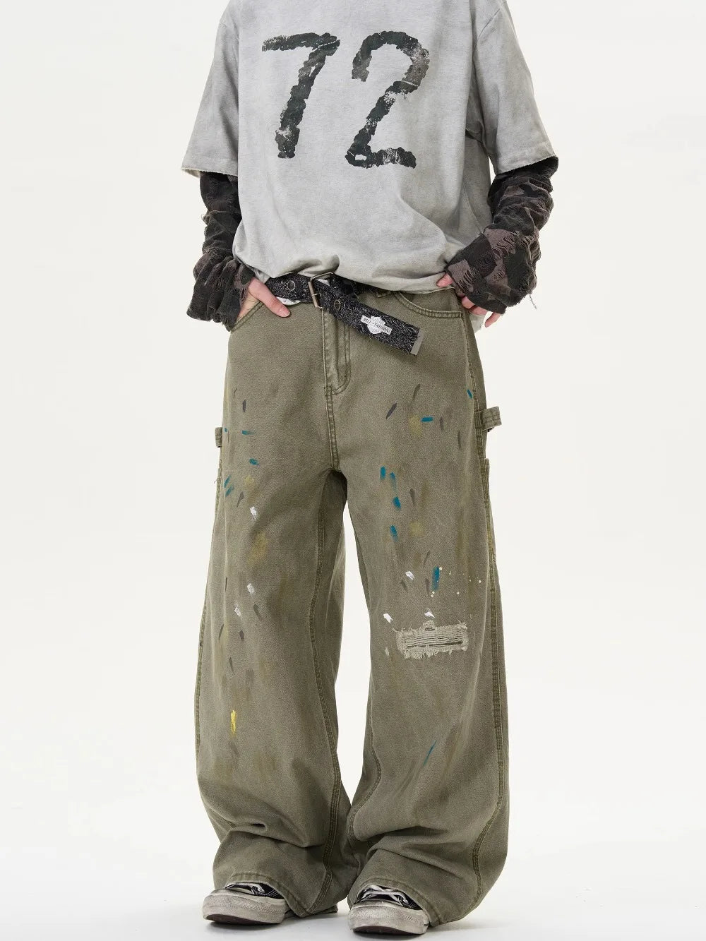 Ink-splashed Overalls Men's Washed Baggy Jeans