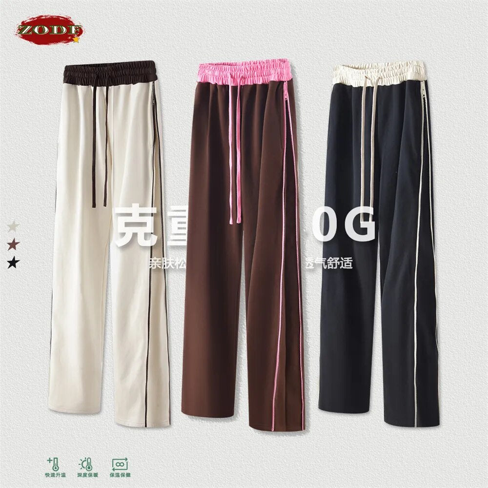 ZODF Retro Side Zipper Oversized Wide Leg Trousers