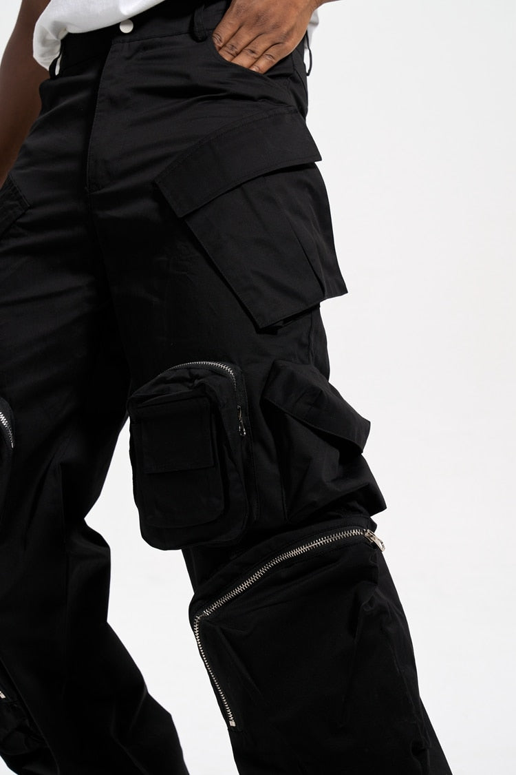 Black Multi-pocket Wide-leg Cargo Pant