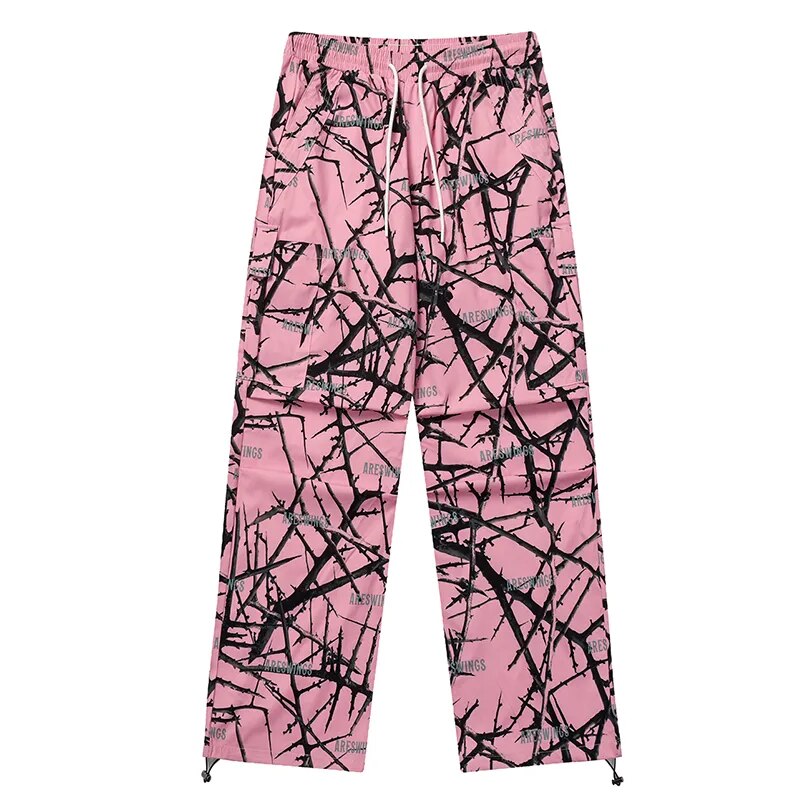 Pink Thorn Branch Printed Camouflage Cargo Pants