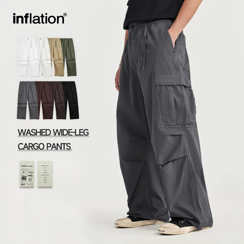 INFLATION Minimalism Washed Wide Leg Cargo Pants