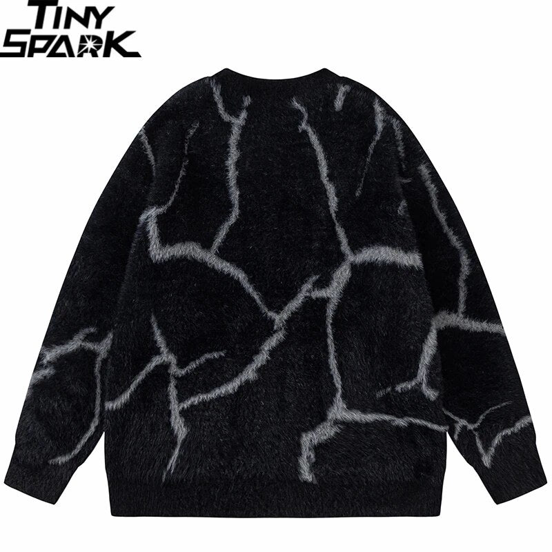 Cracked Lightning Furry Graphic Knitted Sweater