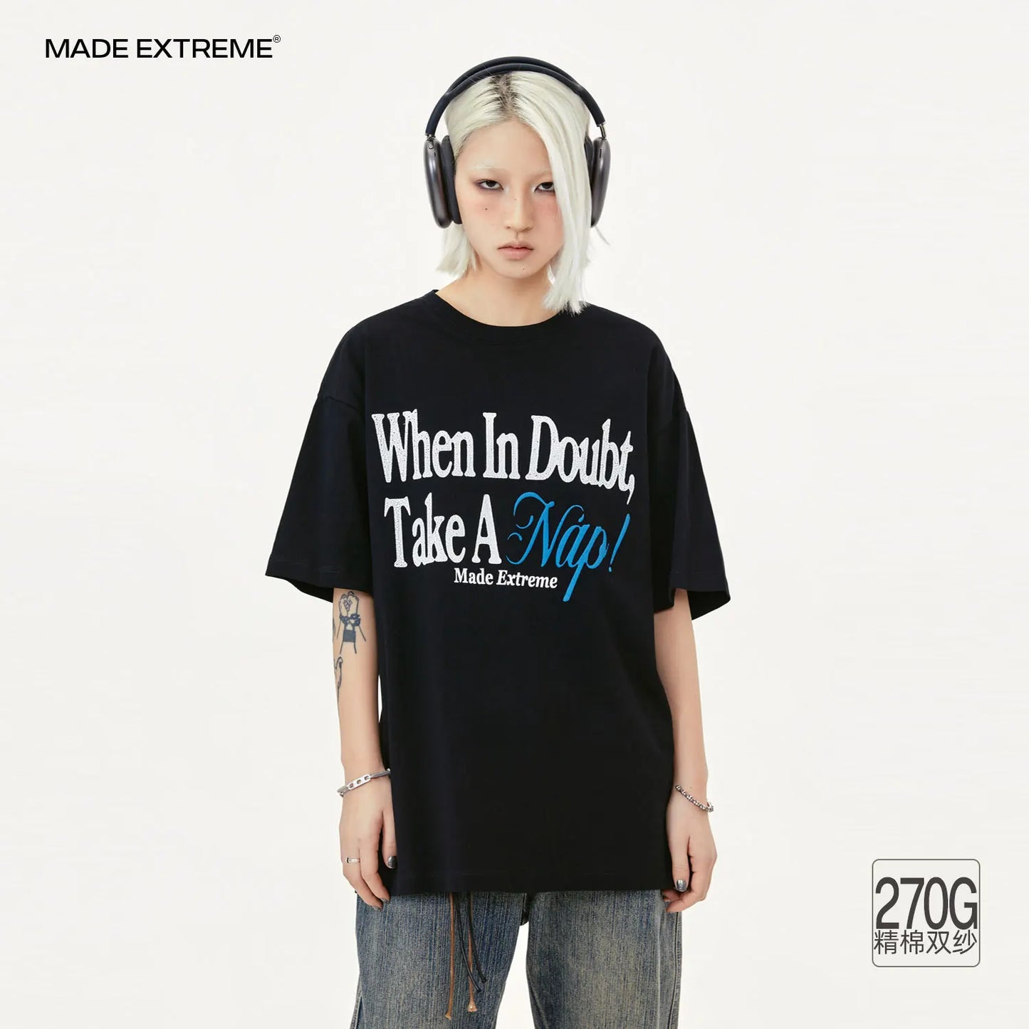 MADEEXTREME Letter Printed Loose Casual T-shirt