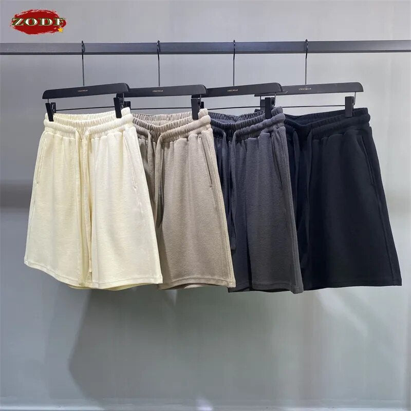 ZODF Drawstring Knee Length Breathable Waffle Shorts