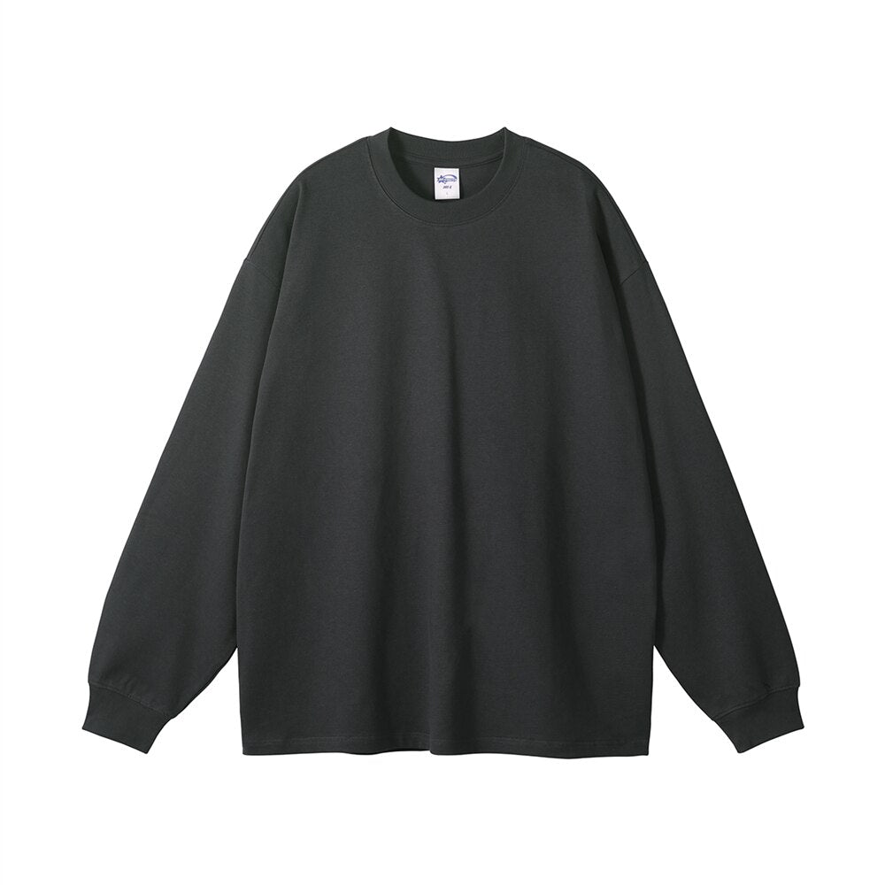 ZODF Loose Heavy Weight Basic Long Sleeve Solid Cotton T-Shirts