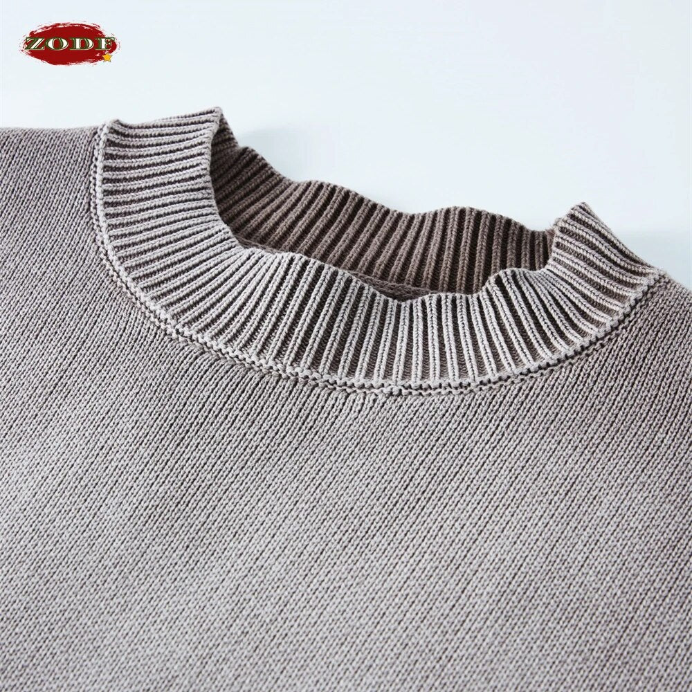 ZODF Washed Round Neck Gradient Knitted Sweater