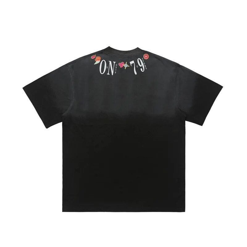 Petal Necklace Print Loose Drop Shoulder T-shirt