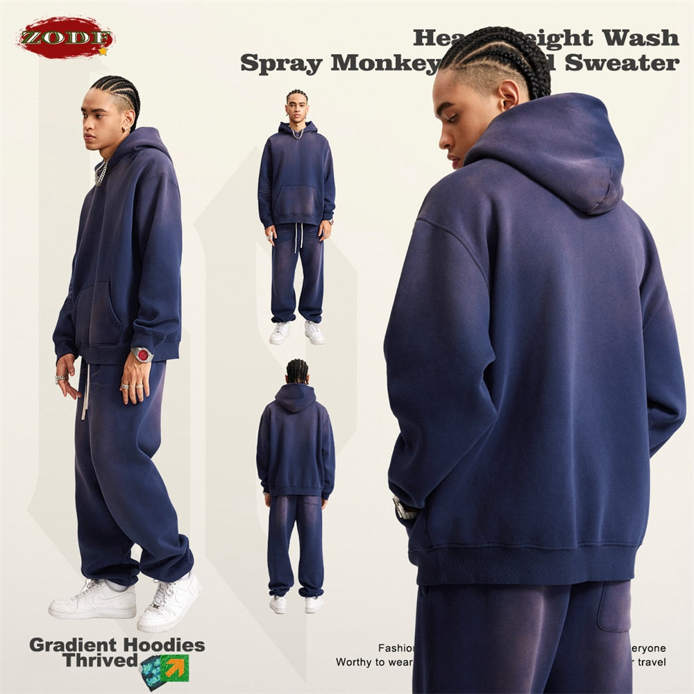 ZODF Gradient Moneky Washed Hoodies