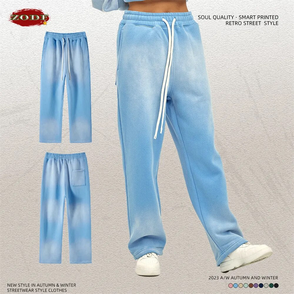 ZODF Fleece Casual Loose Gradient Washed Distressed Sweatpants