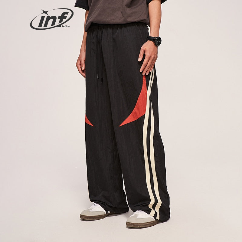 INFLATION Wide-leg Elastic Waist Stripe Track Pants