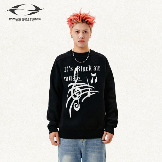 BLACK AIR Notes Jacquard Letters Knitted Sweater