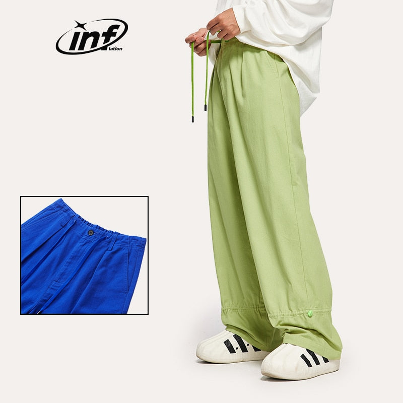 INFLATION Solid Color Twill Straight Leg Loose Fit Cargo Pant